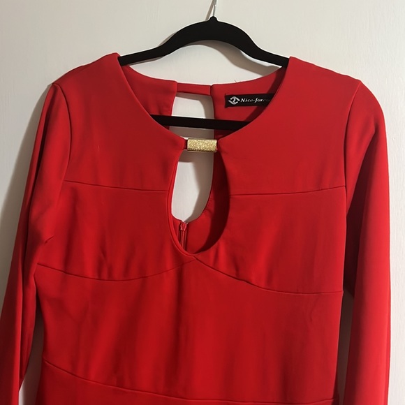 Red Bodycon Dress with gold detail - Picture 2 of 4